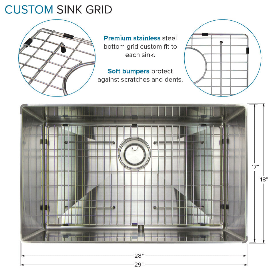 Transolid 29"x18" Rimless Single Bowl Kitchen Sink, Stainless