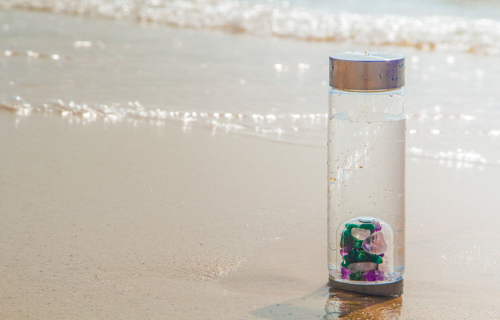 Water Bottle, VitaJuwel ViA Gemwater Bottle, Black Loop Caps, Passion
