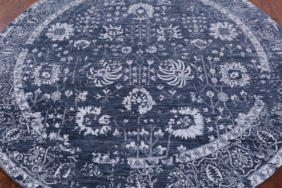 8' Round Persian Wool & Silk Handmade Rug - Q15800
