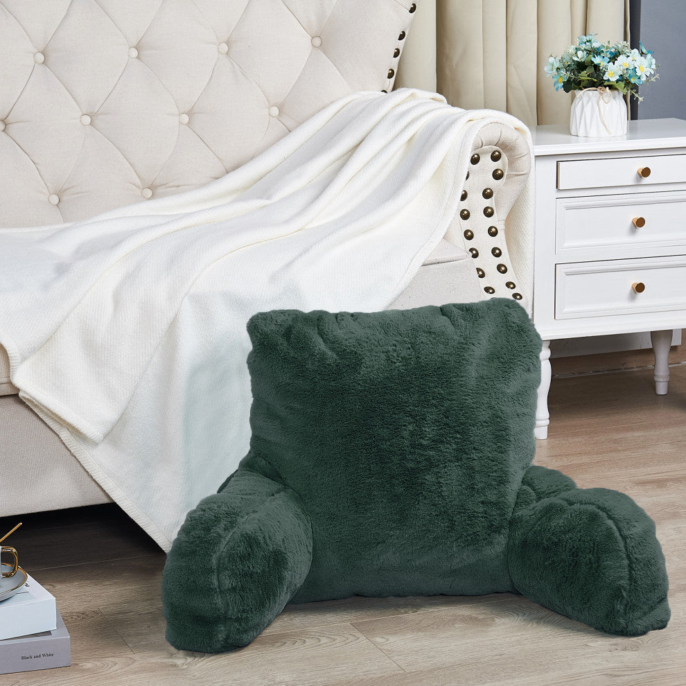 Fox Faux Fur Bedrest, Needs Assembly, Gunmetal, 20"x18"x17"