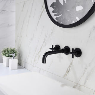 Two Handle Wall Mount Bathroom Sink Faucet with Rough-in Valve, Matte Black
