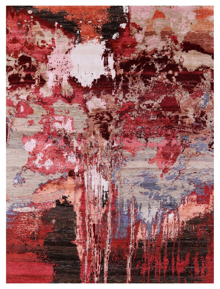 7' 9" X 10' 4" Abstract Hand Knotted Wool and Silk Rug Q8786