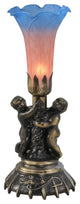 Meyda Lighting 13" Twin Cherub Pond Lily Mini Lamp, Pink Blue