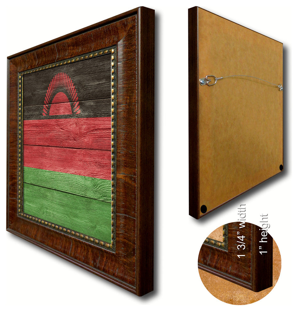 Malawi Country Textured Flag Print With Brown Gold Frame, 19"X27"