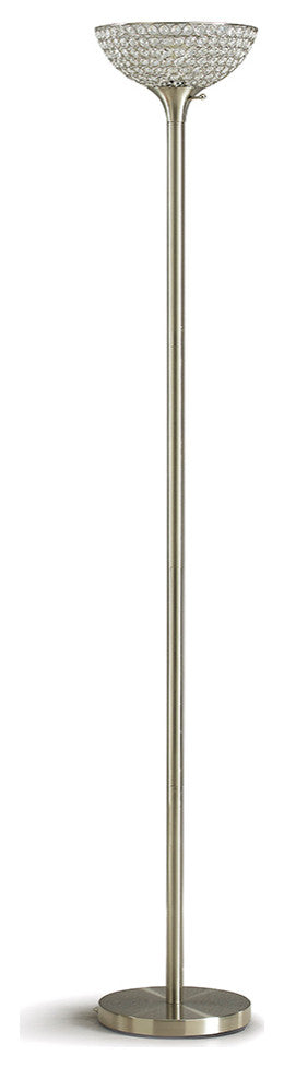 HOMEGLAM Lucie 71-inch Crystal Shade Torchiere Floor Lamp, Brushed Nickel
