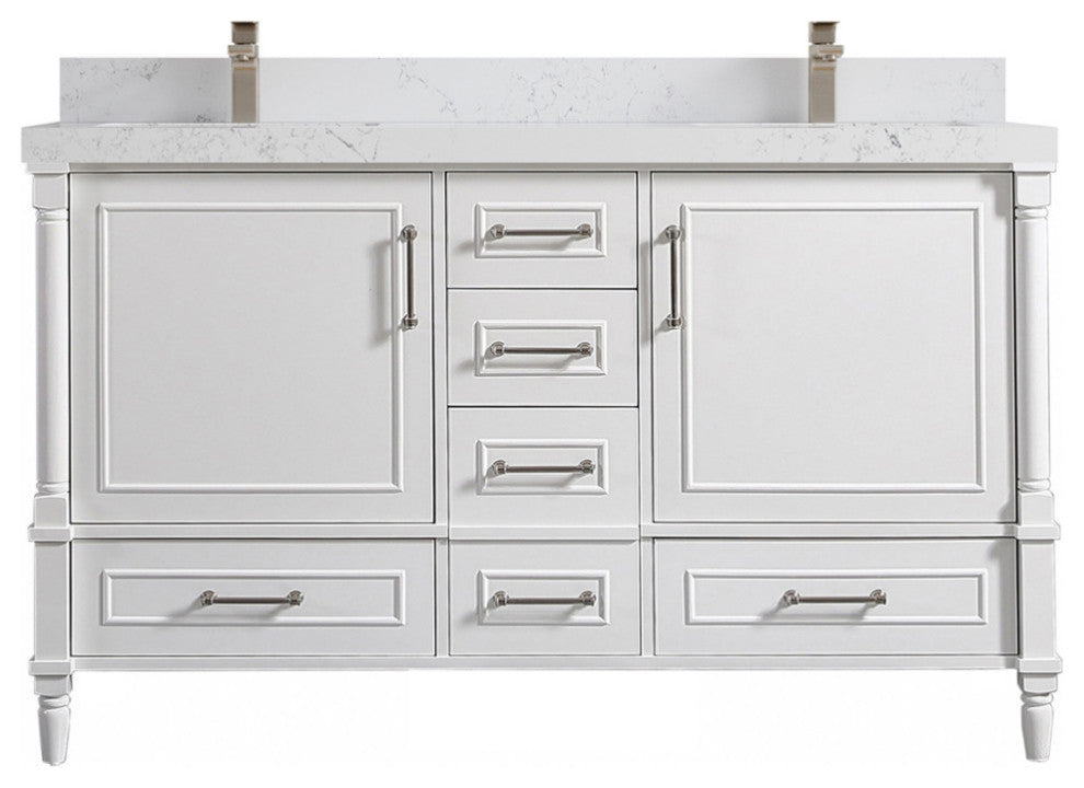 Aberdeen 60 Double Bathroom Vanity in White 2" Empira Quartz