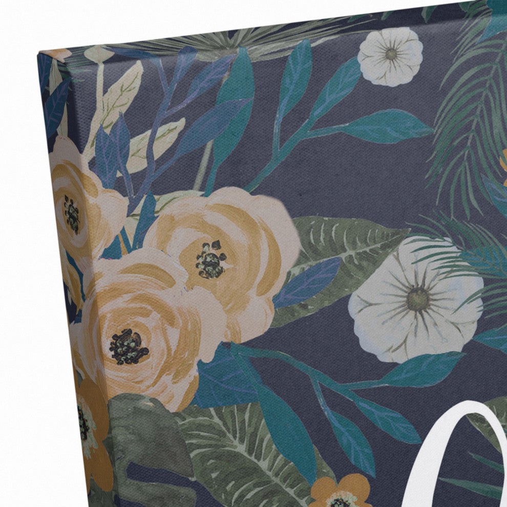 Feels Like Home Navy Tropical Floral 20x16 Canvas Wall Art