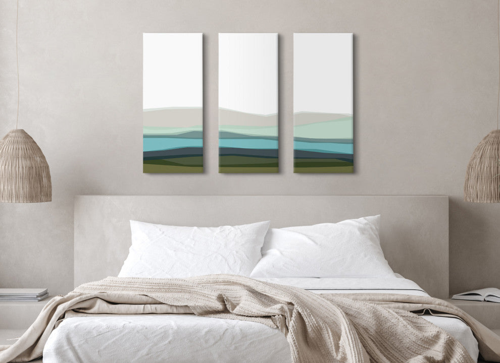 Blue Lake Canvas Art Set by The Creative Bunch Studio, Assorted 3 Piece 12x28