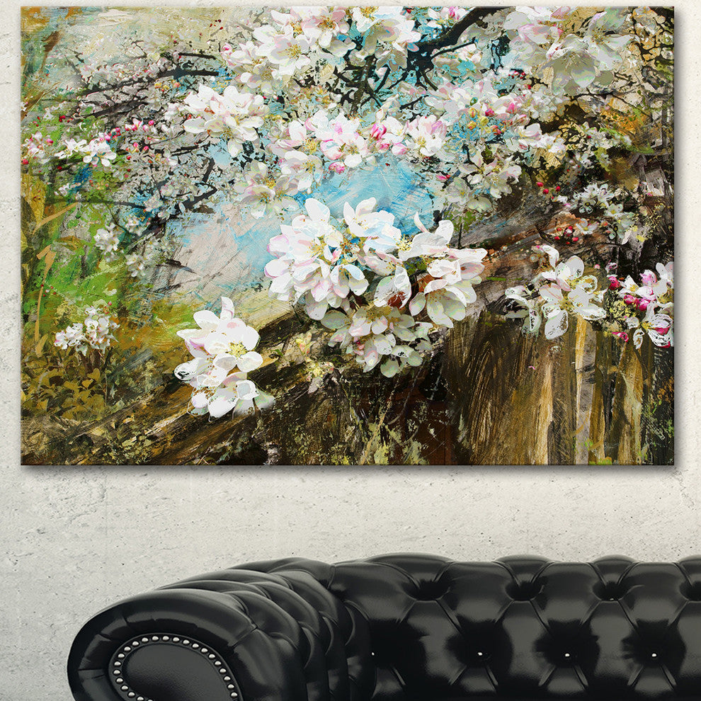 Apple Blossoms With White Flowers, Floral Art Canvas Print, 40"x30"