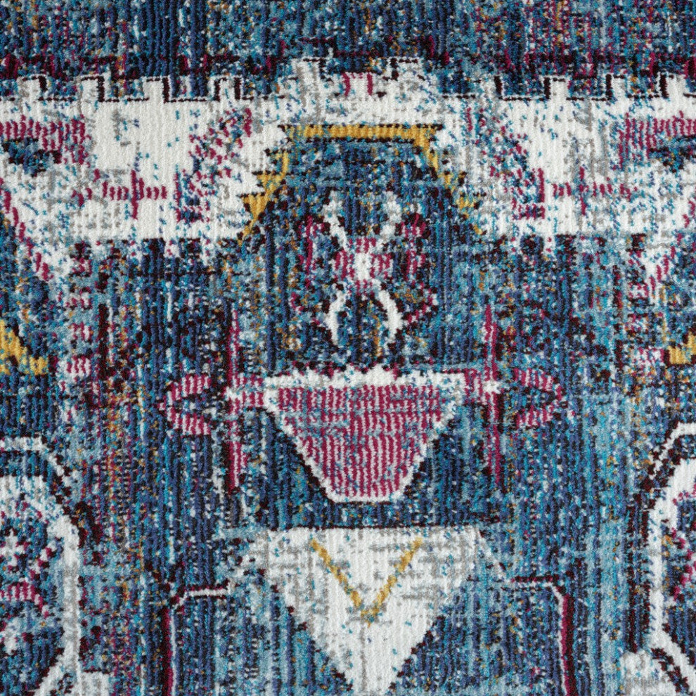 5" x 8" Navy and Ivory Global Inspired Area Rug