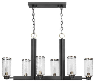 Modern Industrial Black I Beam Kitchen Island 6 Light, Pendant Glass Hurricane