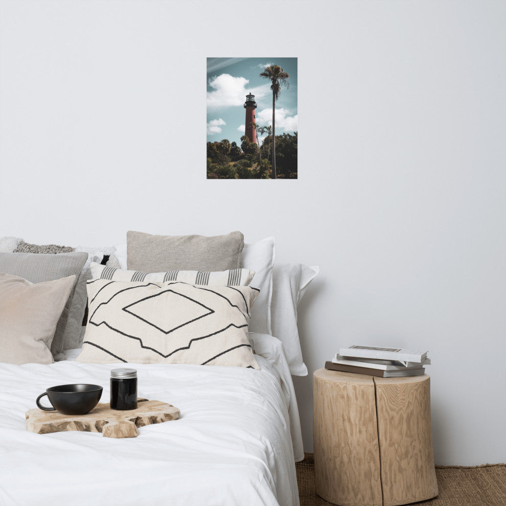 Jupiter Lighthouse Colorized Coastal Landscape Photo Unframed Wall Art Print, 18" X 24"