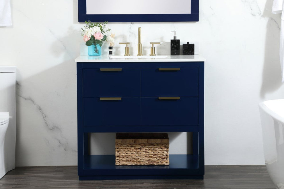 36" Single Bathroom Vanity, Blue, With Backsplash
