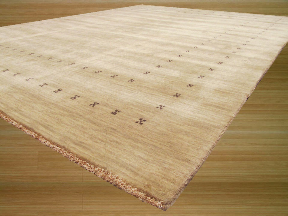EORC Handmade Wool Beige Traditional Solid Lori Baft Rug, Rectangular 12'x15'