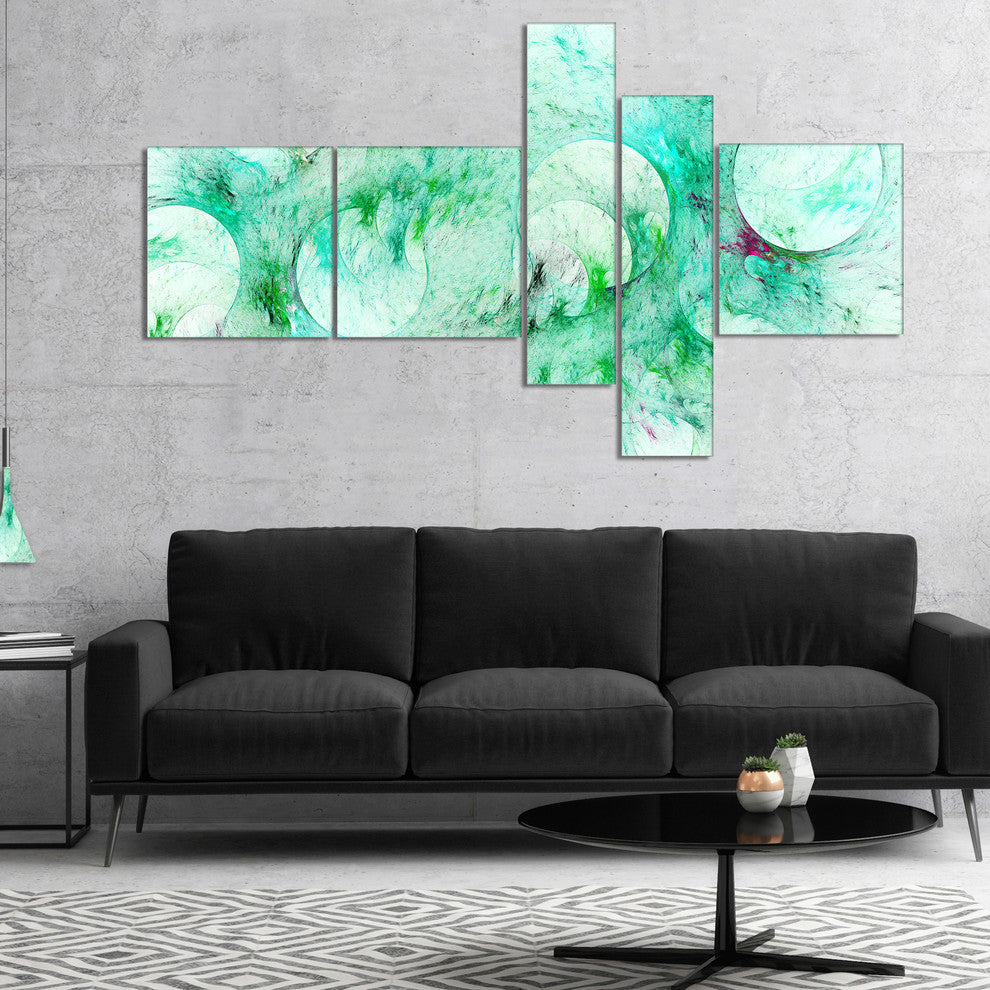 Green Circles Fractal Texture, Abstract Canvas Art Print, 60"x32", 5 panels