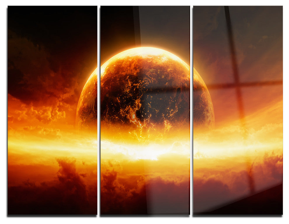 "Planet Earth Explosion" Glossy Metal Wall Art, 3 Panels, 36"x28"