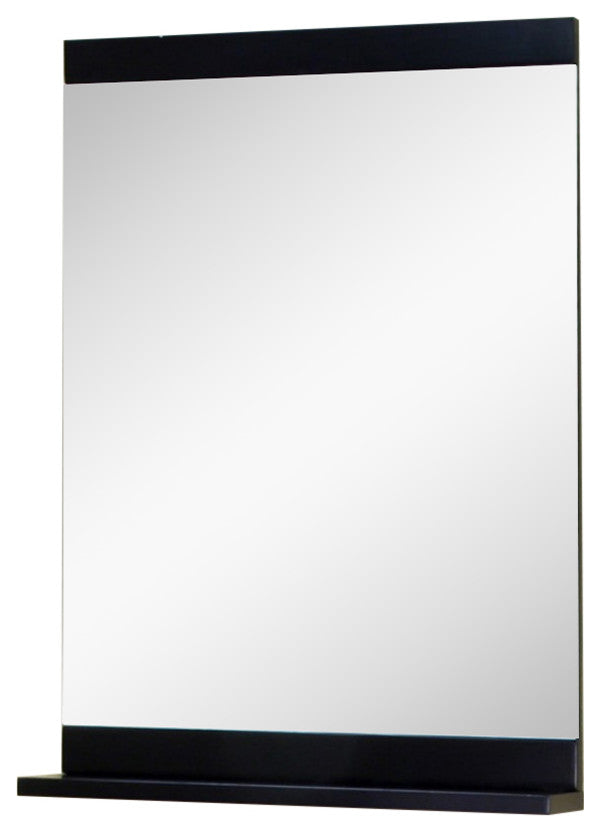 Solid Wood Frame Mirror With Shelf In Black