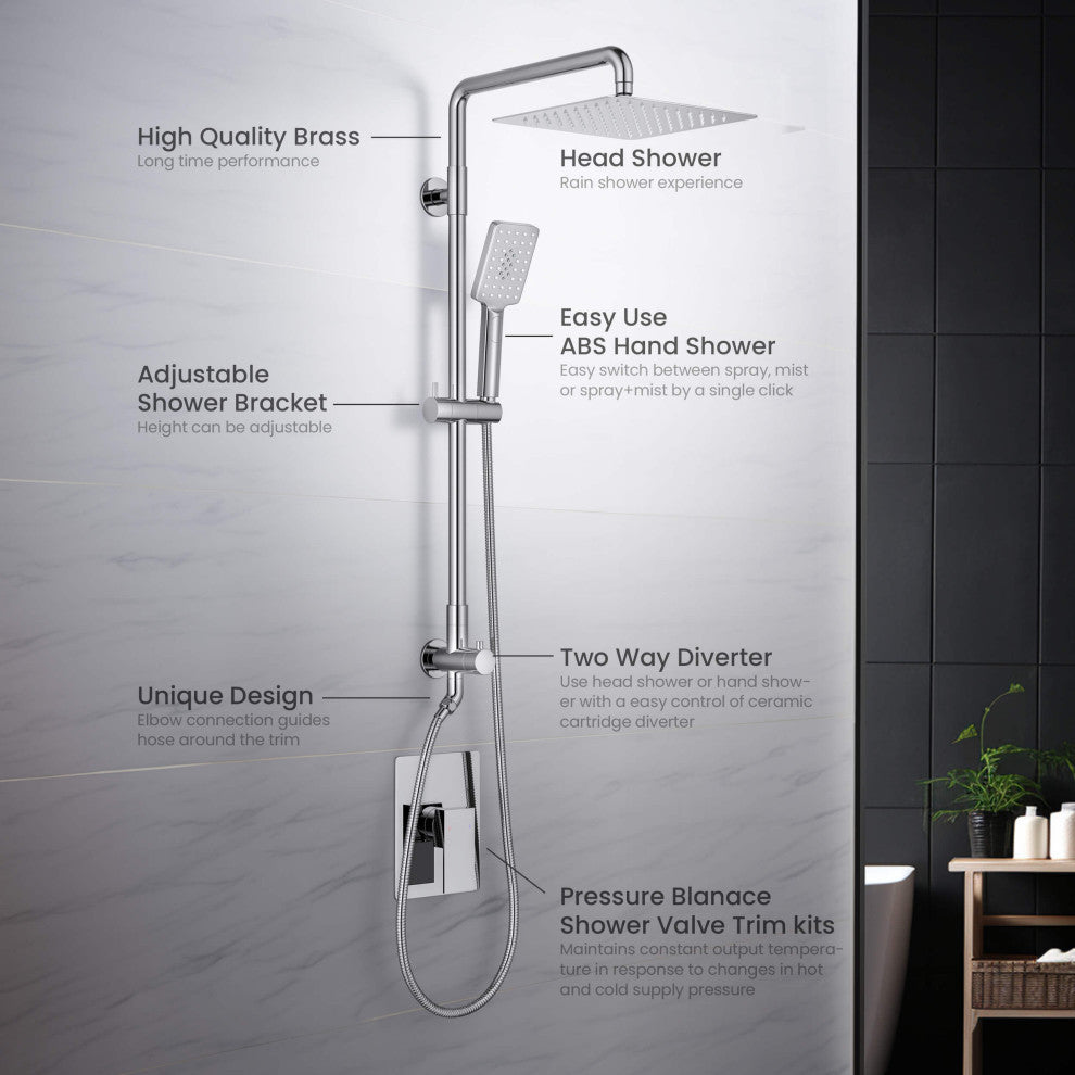 Cube 2-Function Shower Column, Rough, Valve, Chrome
