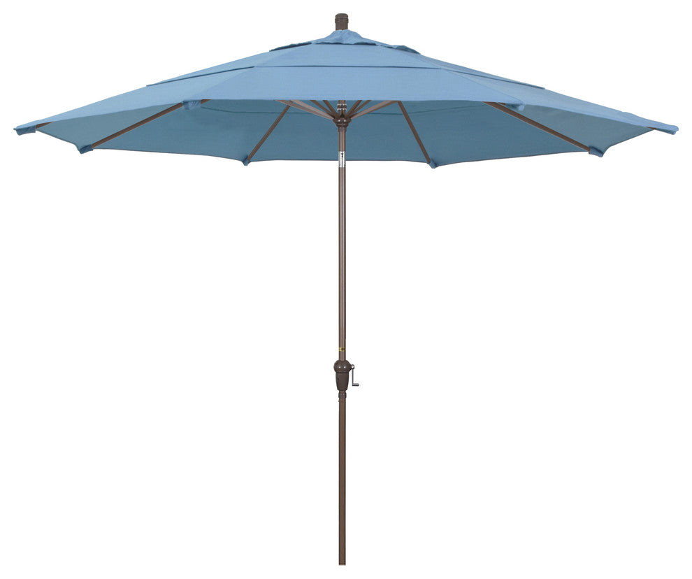 11' Champagne Auto-Tilt Crank Lift Aluminum Umbrella, Sunbrella, Air Blue