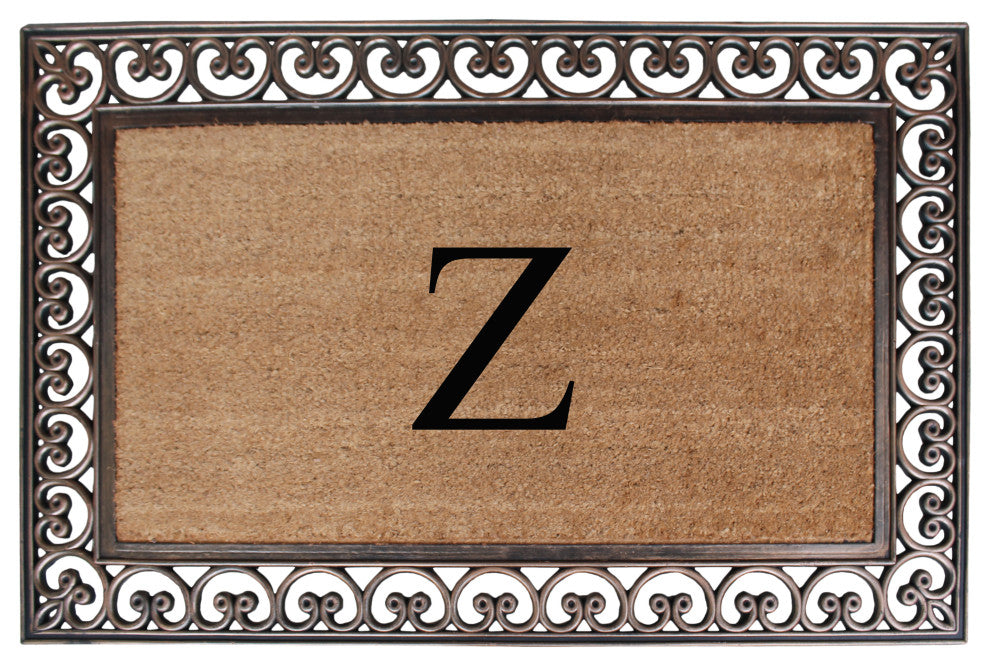 A1HC Rubber & Coir Classic Paisley Border Large Double Monogram Doormat 30X48, Z