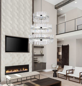 Home Living 36" 3 Tiers Crystal Round Chandelier Light, Chrome
