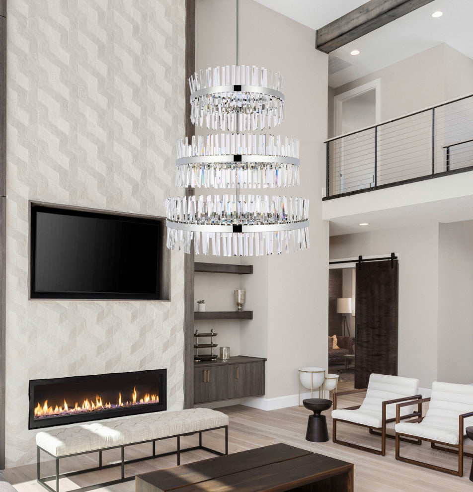 Home Living 36" 3 Tiers Crystal Round Chandelier Light, Chrome