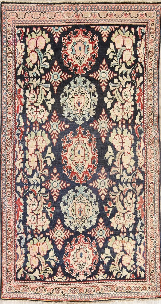 Consigned, Handmade Persian Antique Worn Out Oriental Area Rug, Blue, 8'10"X4'7"