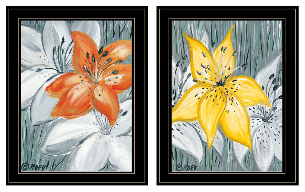 "Tiger Lilies" 2-Piece Vignette by Roey Ebert, Black Frame