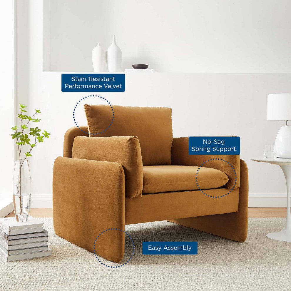 Armchair Accent Chair, Velvet, Brown, Modern, Living Lounge Hotel Hospitality