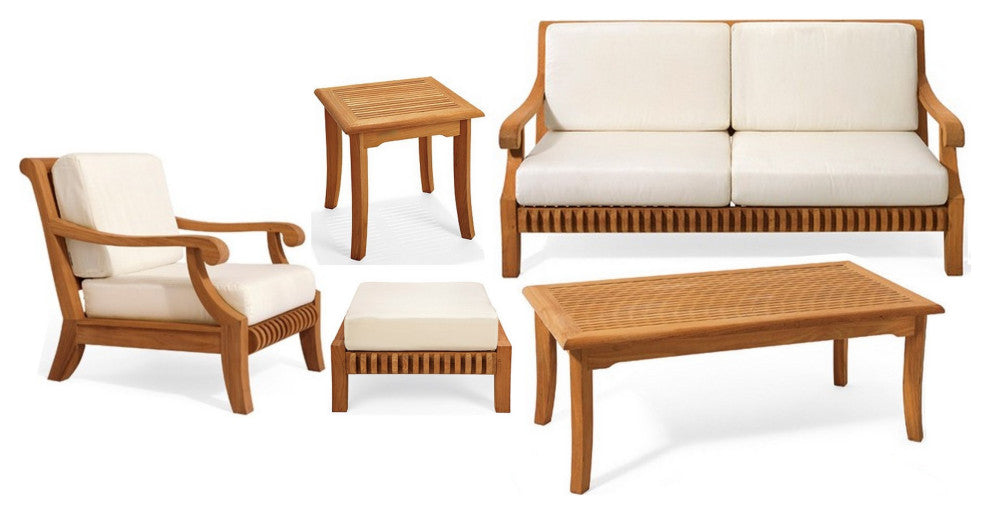 5-Piece Giva: Sofa, Chair, Coffee Table, Ottoman, Side Table w/ Natural Cushion