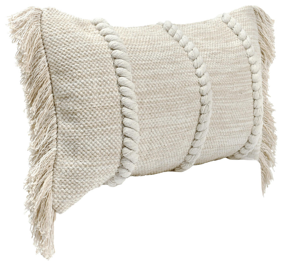 Lucera Woven Fabric Throw Pillow, Beige, 14x26