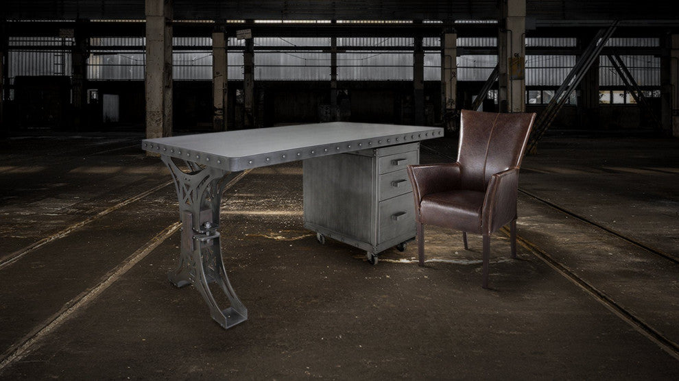 Pratt Truss Industrial Steel Office Desk with Movable Cabinet Drawers