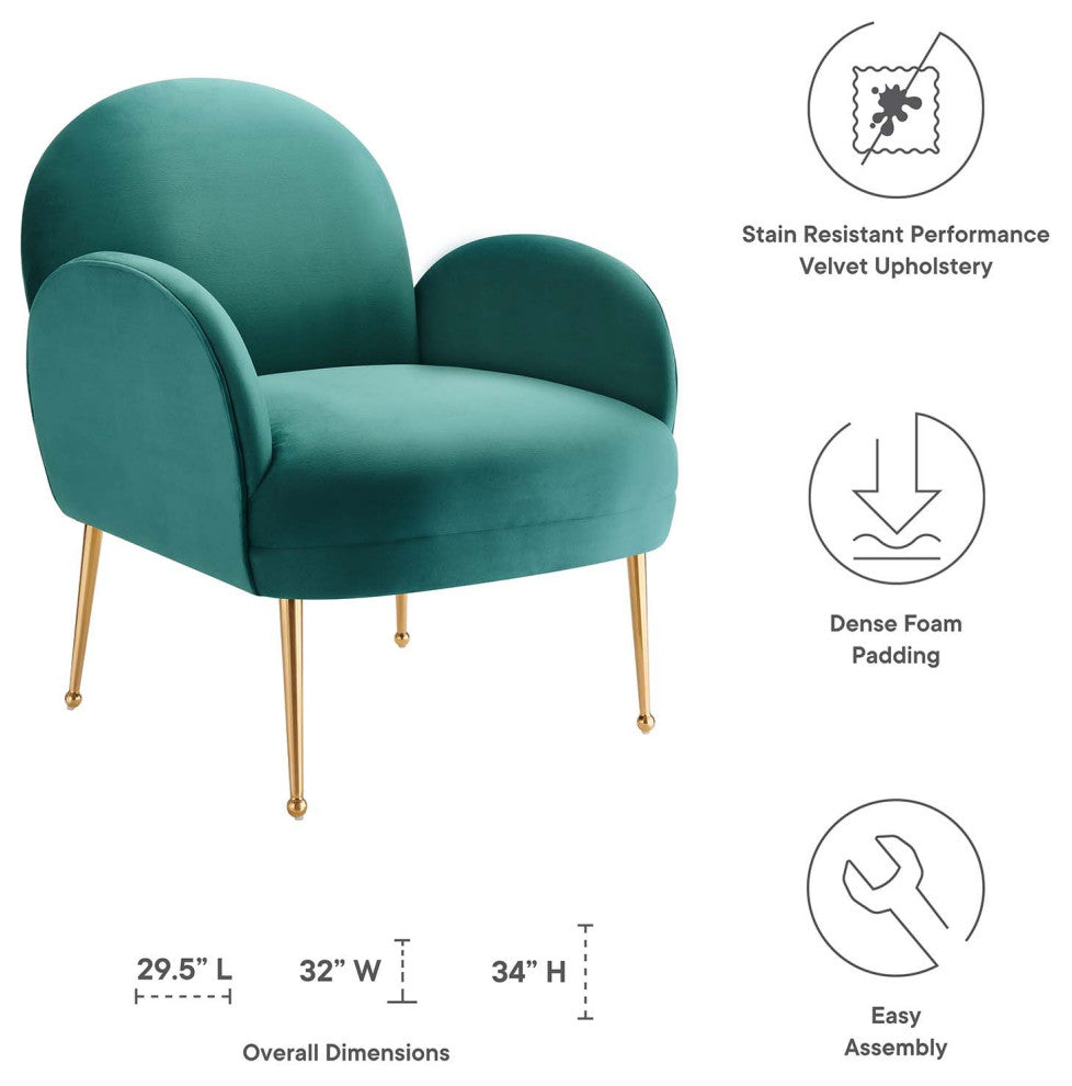 Armchair Accent Chair, Teal Blue, Velvet, Modern, Mid Century Hotel Lounge Cafe