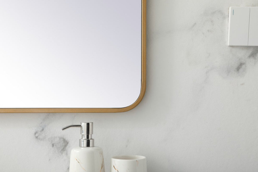 Ellis Soft Corner Metal Rectangular Mirror, Brass, 27"x36"