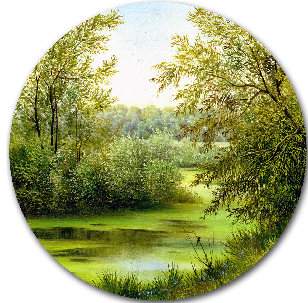 Green Summer Landscape, Round Wall Art, 11"