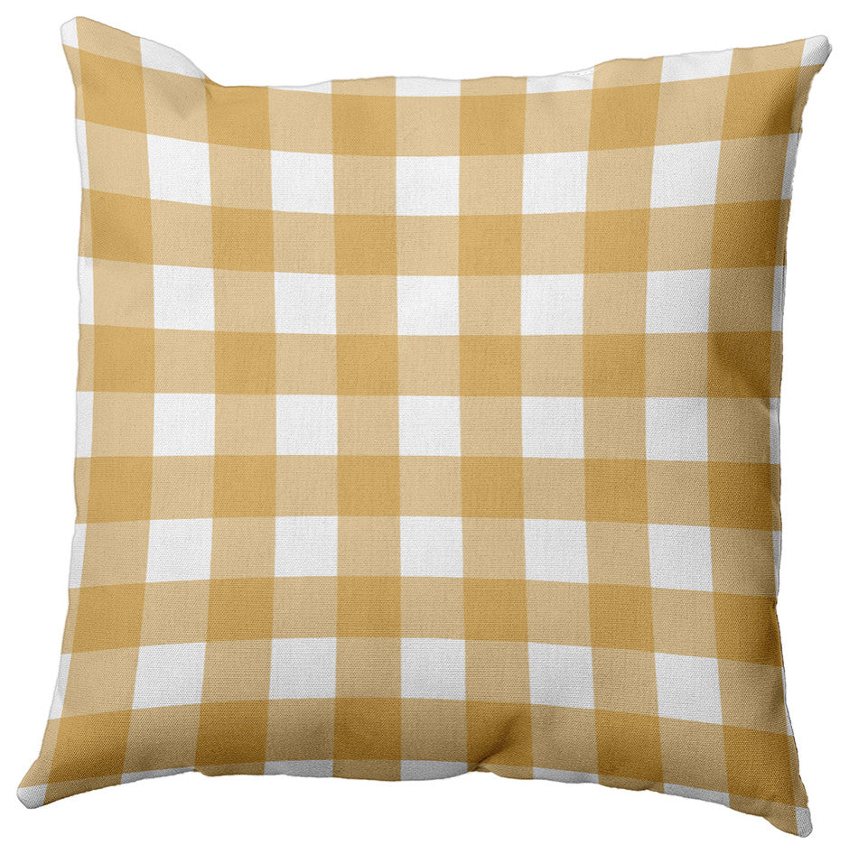 Gingham Plaid Accent Pillow, Golden Mustard, 16"x16"