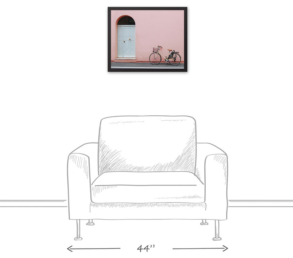 Bike Leaning Against Blush Wall 16x20 Black Framed Canvas