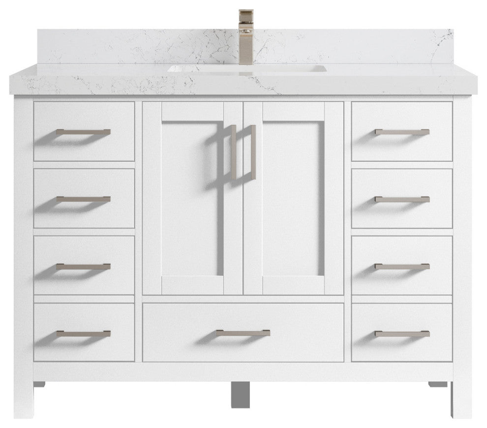 Willow Collections Malibu Vanity, White, Empira Quartz, 48" Single