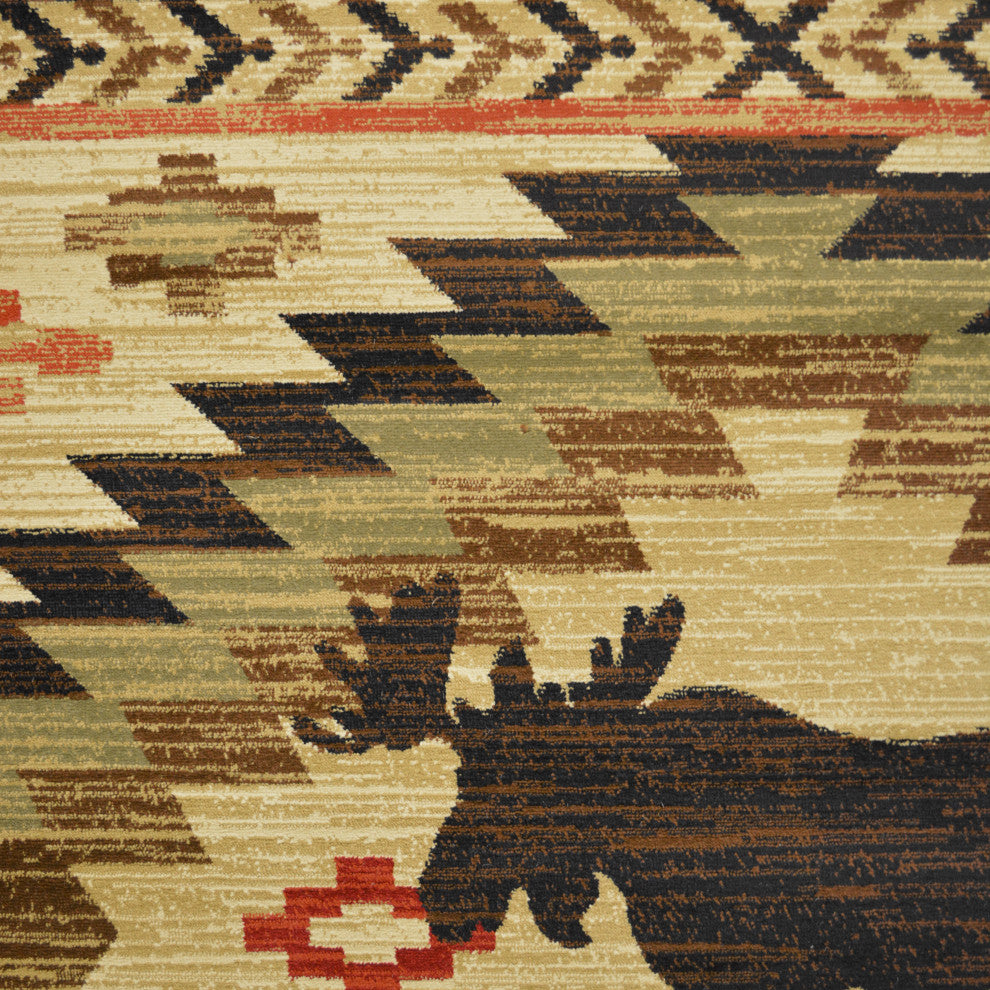 Lodge King High Country Multi Rustic Moose Area Rug, 2'3"x7'7"