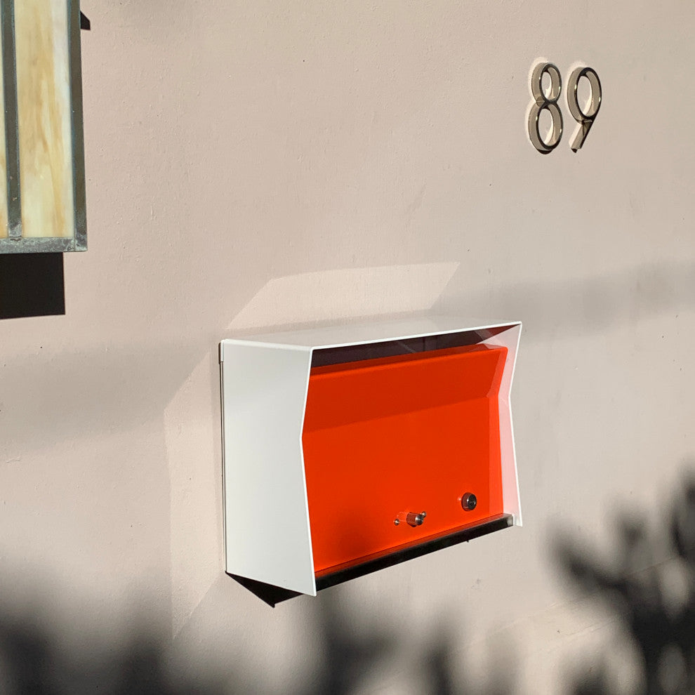 RetroBox Locking Modern Wall Mounted Mailbox, in Black Lemon Lime