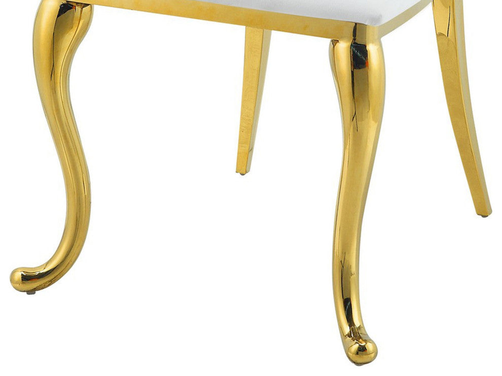 Benzara BM280526 Vegan Leather Dining Chair, Padded Back, Set of 2, White/Gold