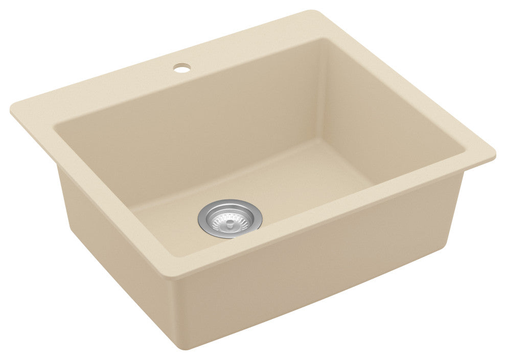 Karran QT-820 Top Mount 25" Single Bowl Quartz Kitchen Sink, Bisque