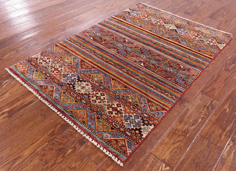 3' 2" X 4' 9" Handmade Khorjin Super Kazak Rug Q10804