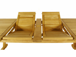 9-Piece Outdoor Teak Dining Set, 117" Oval Table, 8 Wave Stacking Arm Chairs