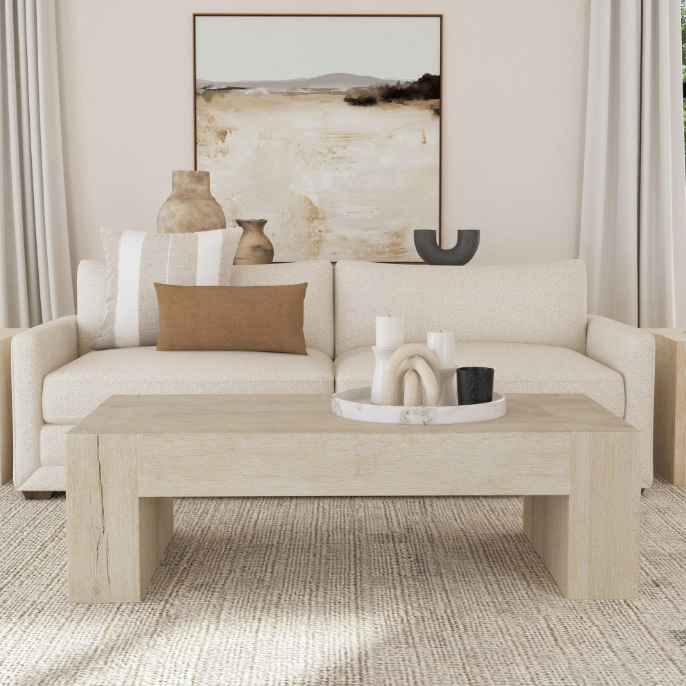 Bristol Cracked Oak Coffee Table, by Kosas Home, Meadow White