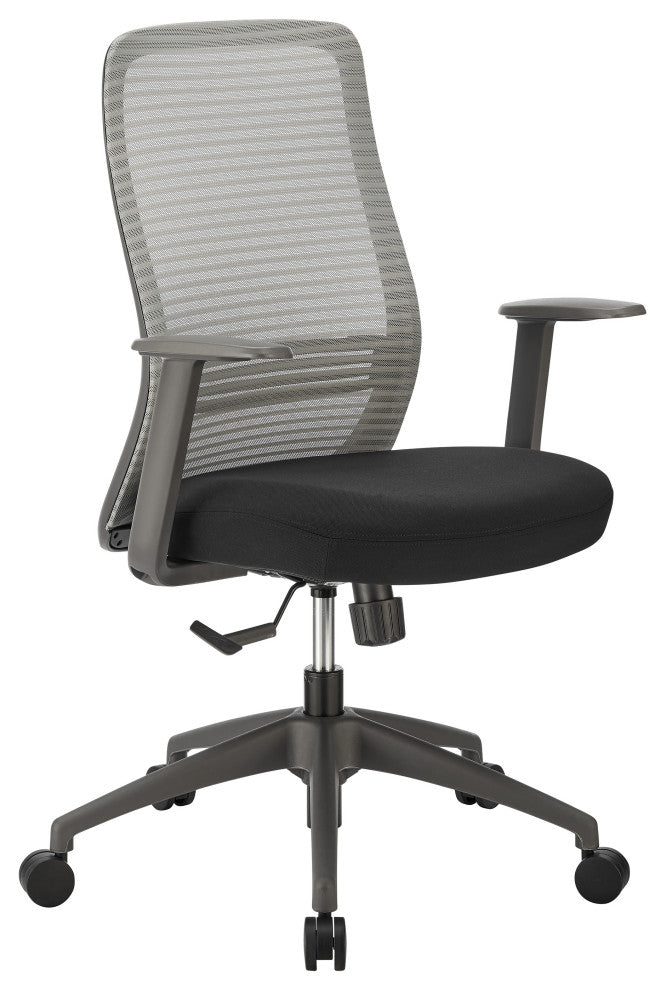 Kasper Mid-Back Office Chair, Grey Mesh Back and Black Fabric Seat