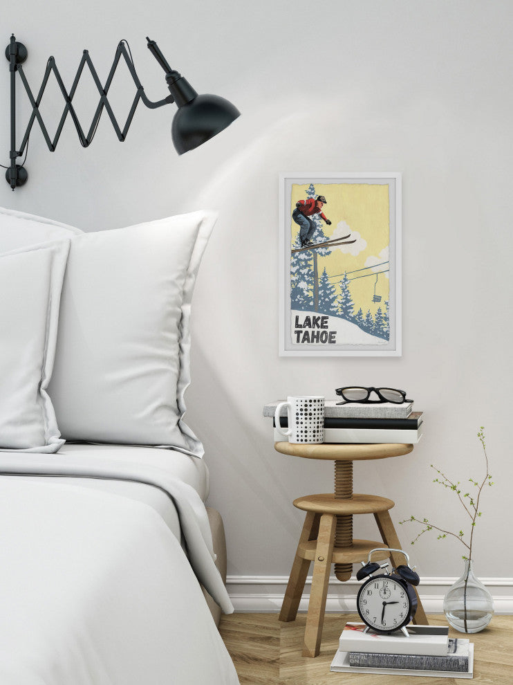 "Ski Jump at Lake Tahoe" Framed Painting Print, 16x24
