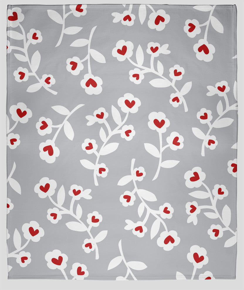 60x80" Valentines Floral Throw Blanket, Grey