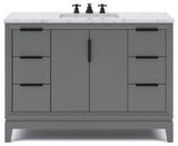 Elizabeth 48" Single Sink Carrara White Marble Vanity, Cashmere Gray