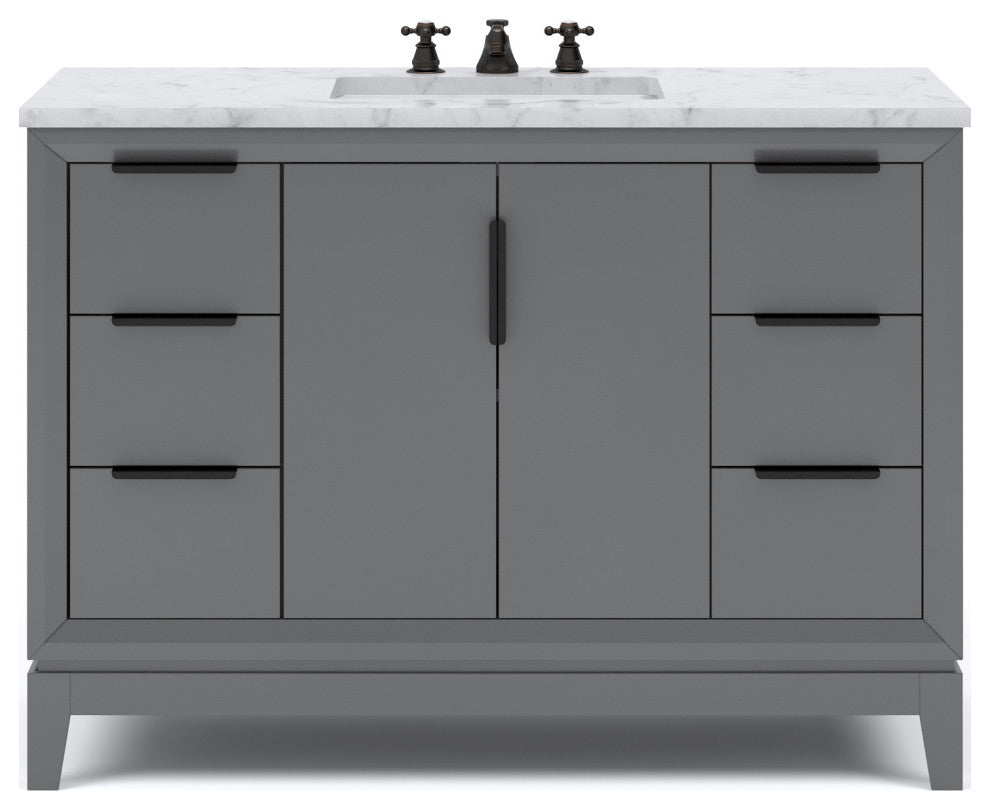 Elizabeth 48" Single Sink Carrara White Marble Vanity, Cashmere Gray